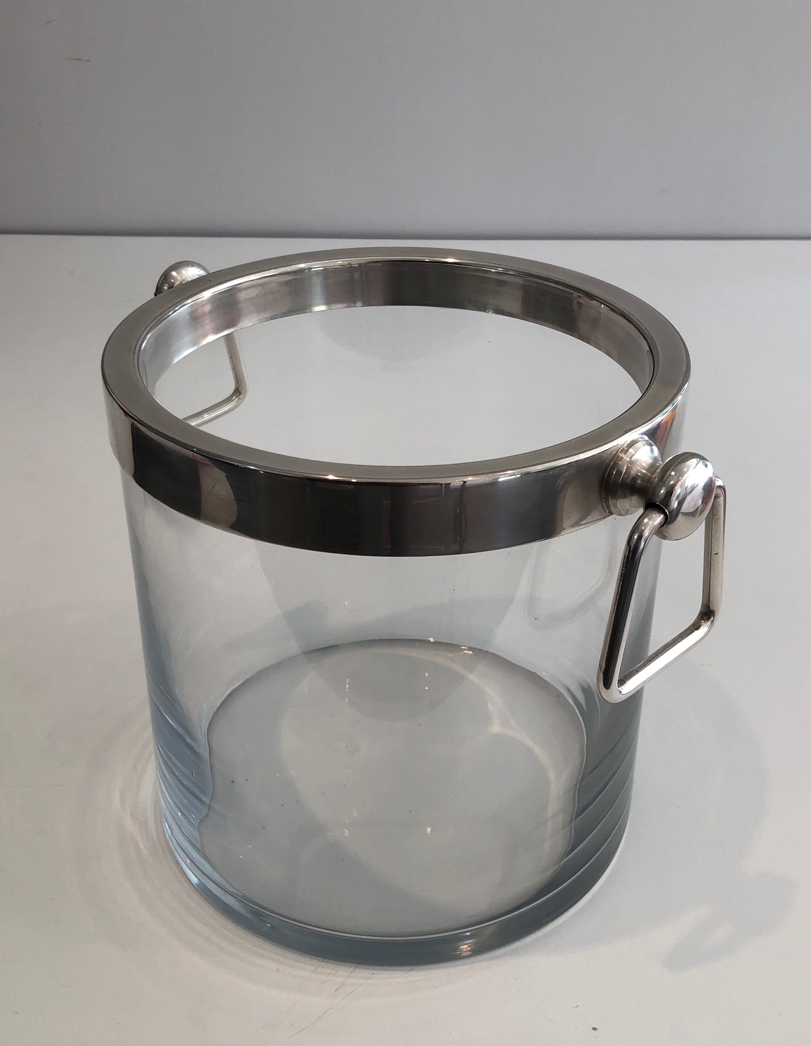 Champagne bucket design in glass and silver-plated metal