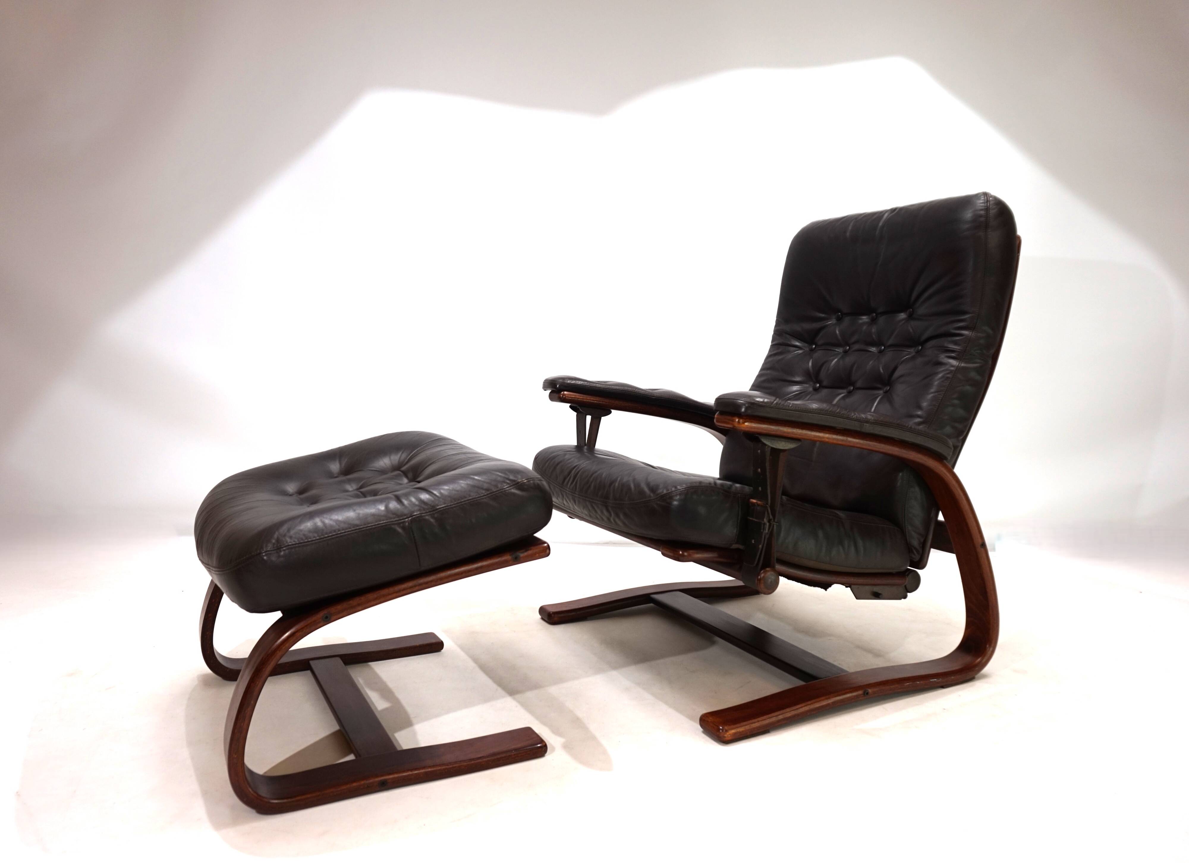 Westnofa Panter Leather Lounge Chair with Ottoman by Arnt Lande, 1970s