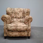 1930s Czech Art Deco Floral Upholstered Wingback Armchair