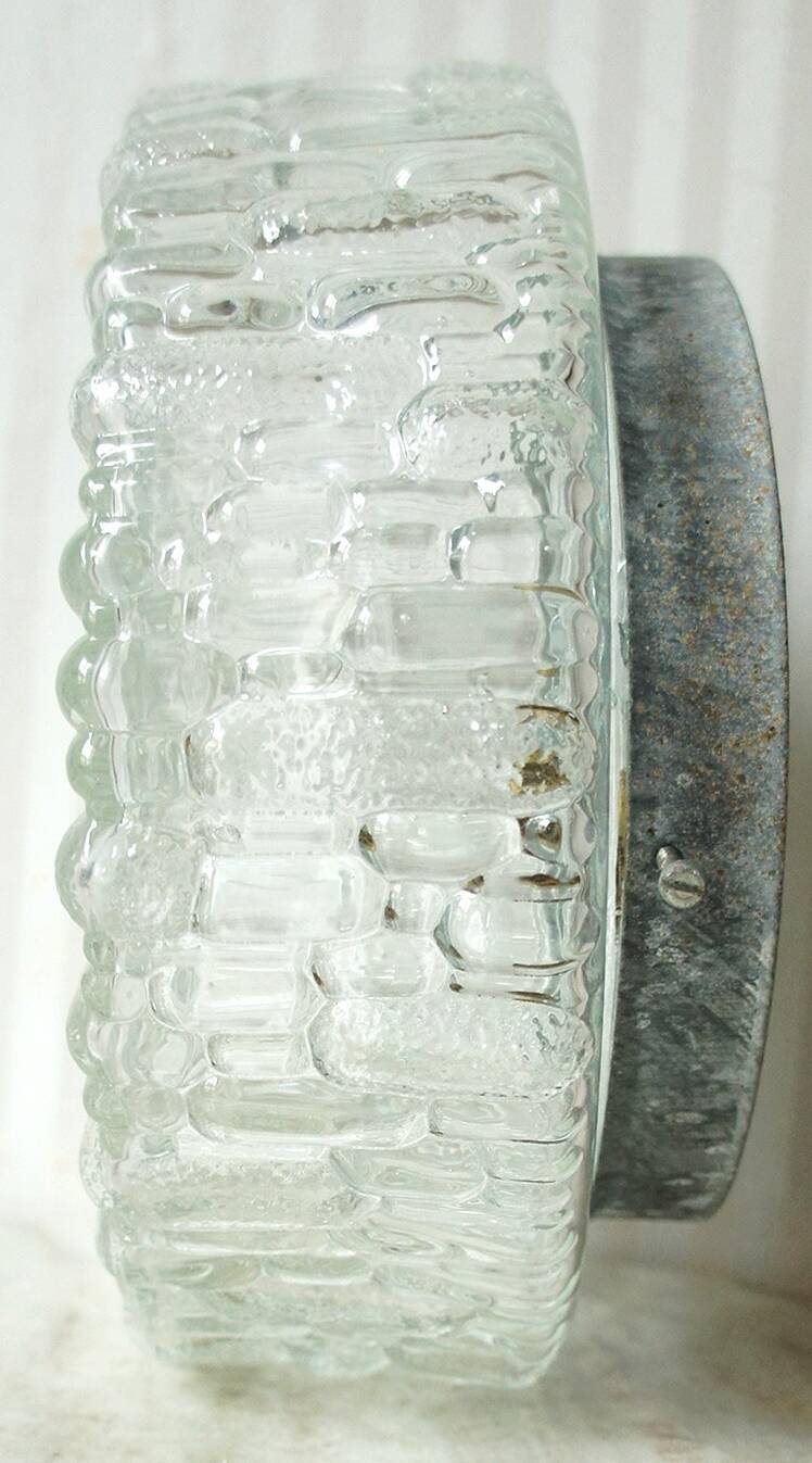 Set of 3 textured molded glass ceiling/wall lights 1970