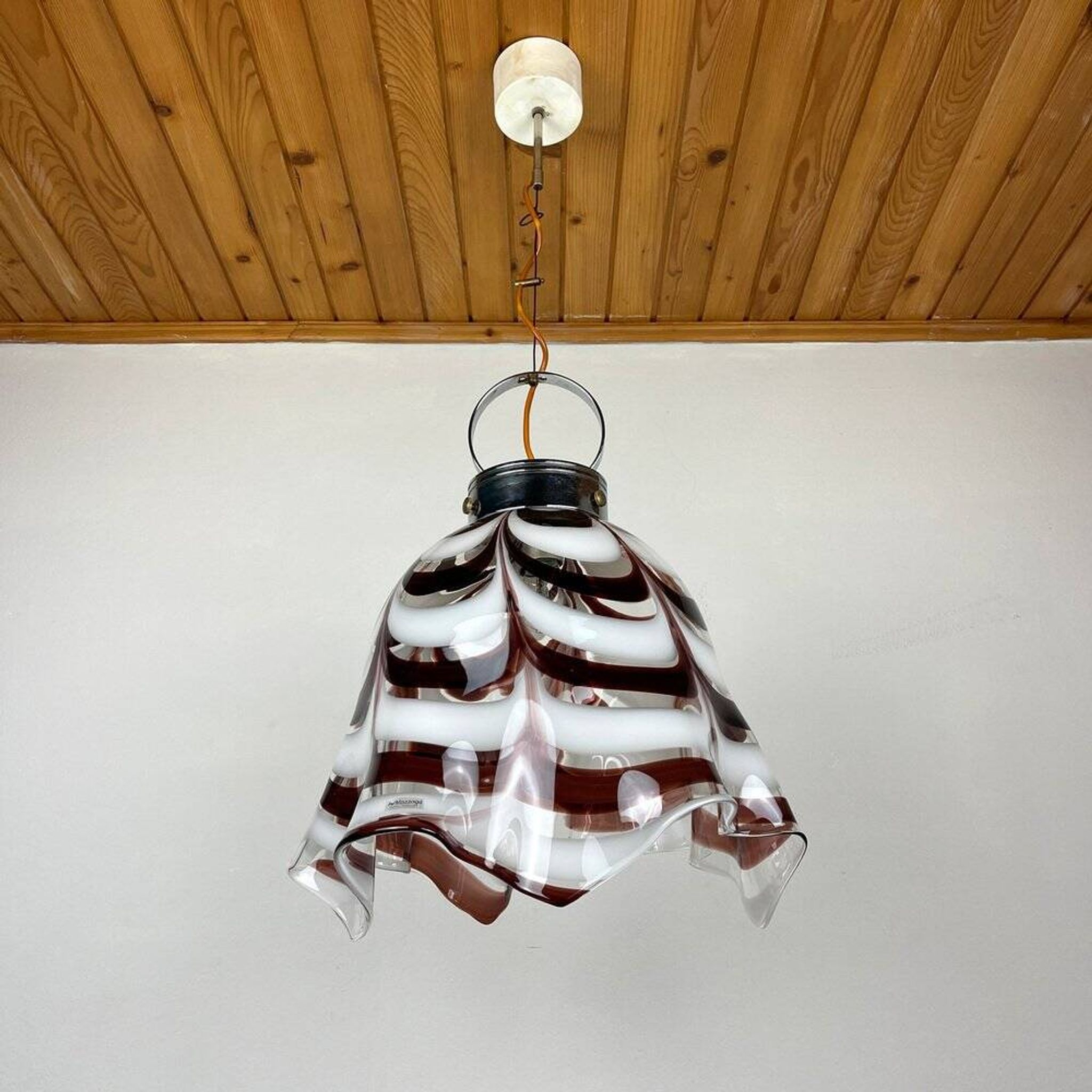 Brown Murano glass Fazzoletto pendant by AV Mazzega, Italy, 1970s