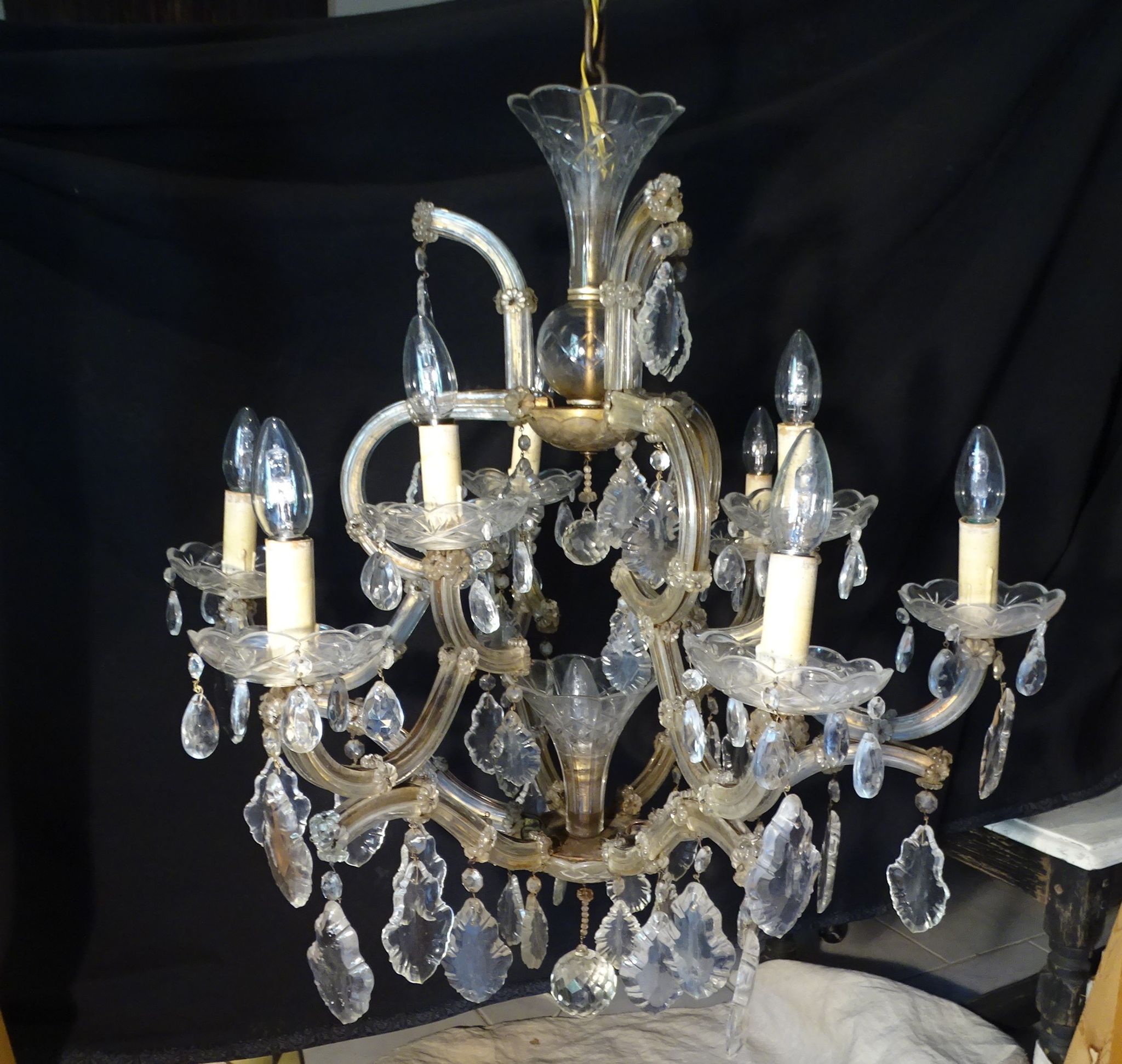 Venetian chandelier glass and crystal 9 Lights circa 1940
