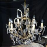 Venetian chandelier glass and crystal 9 Lights circa 1940