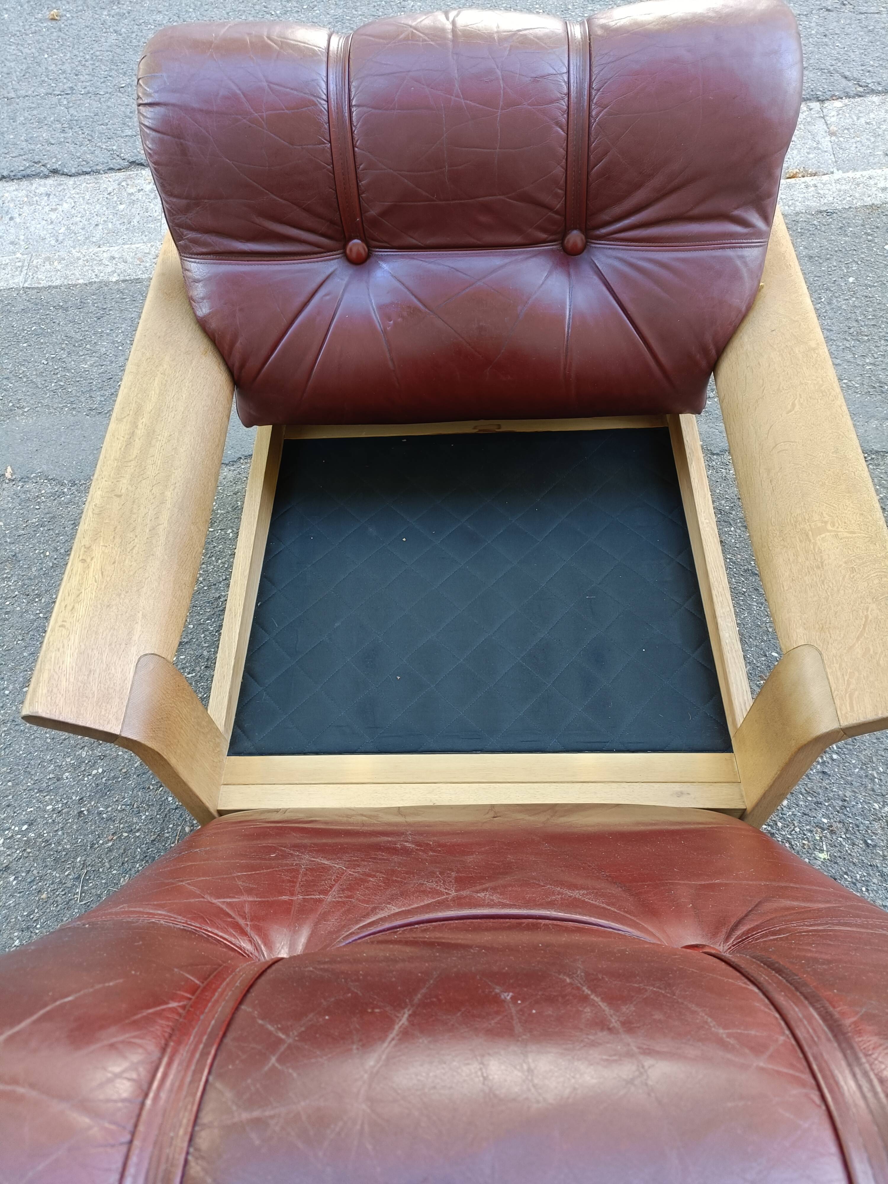 Danish vintage armchair light oak and leather.