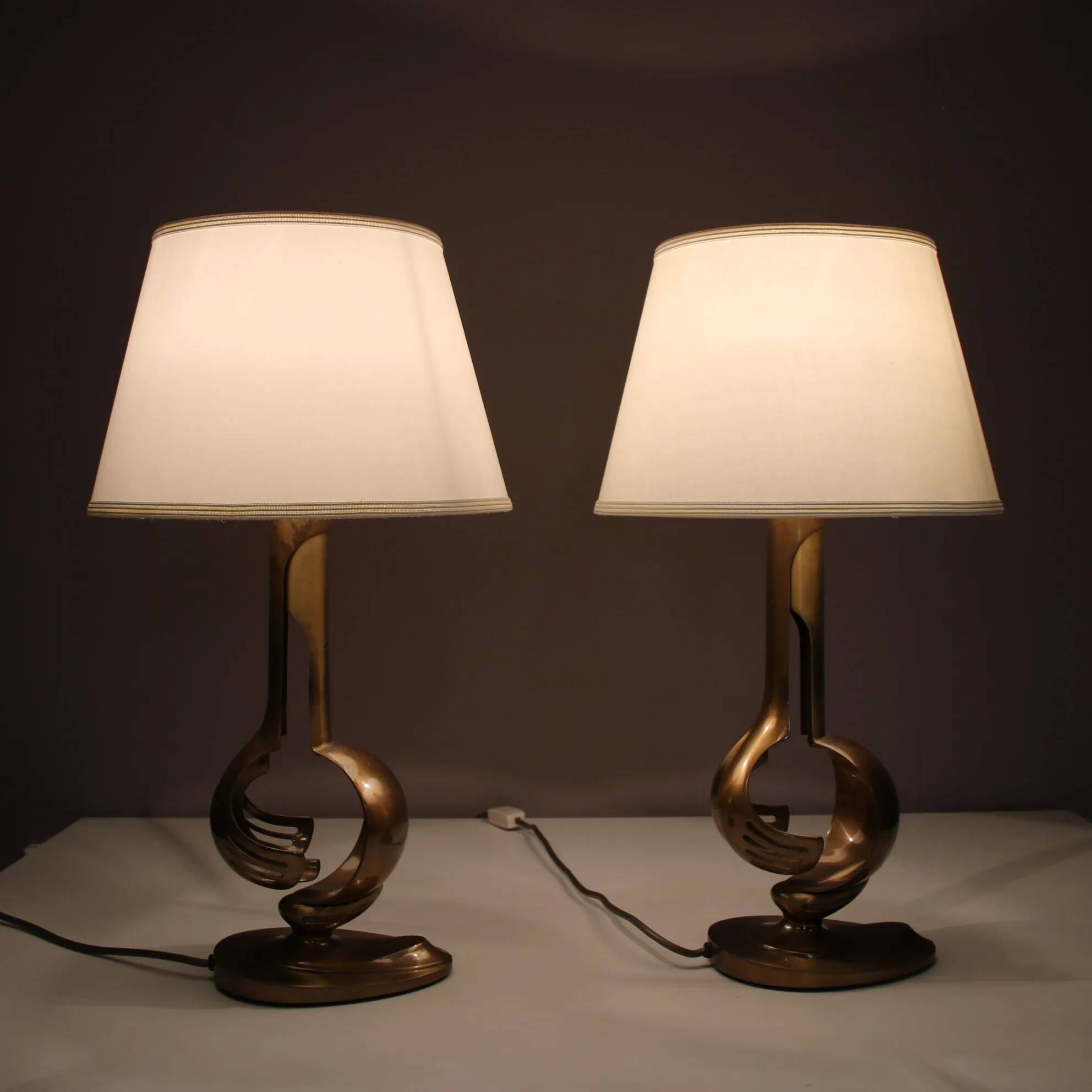 1970s pair of brass table lamps from France