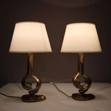 1970s pair of brass table lamps from France