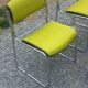 Set of 6 designer chairs with wooden seats and backs, chrome legs.