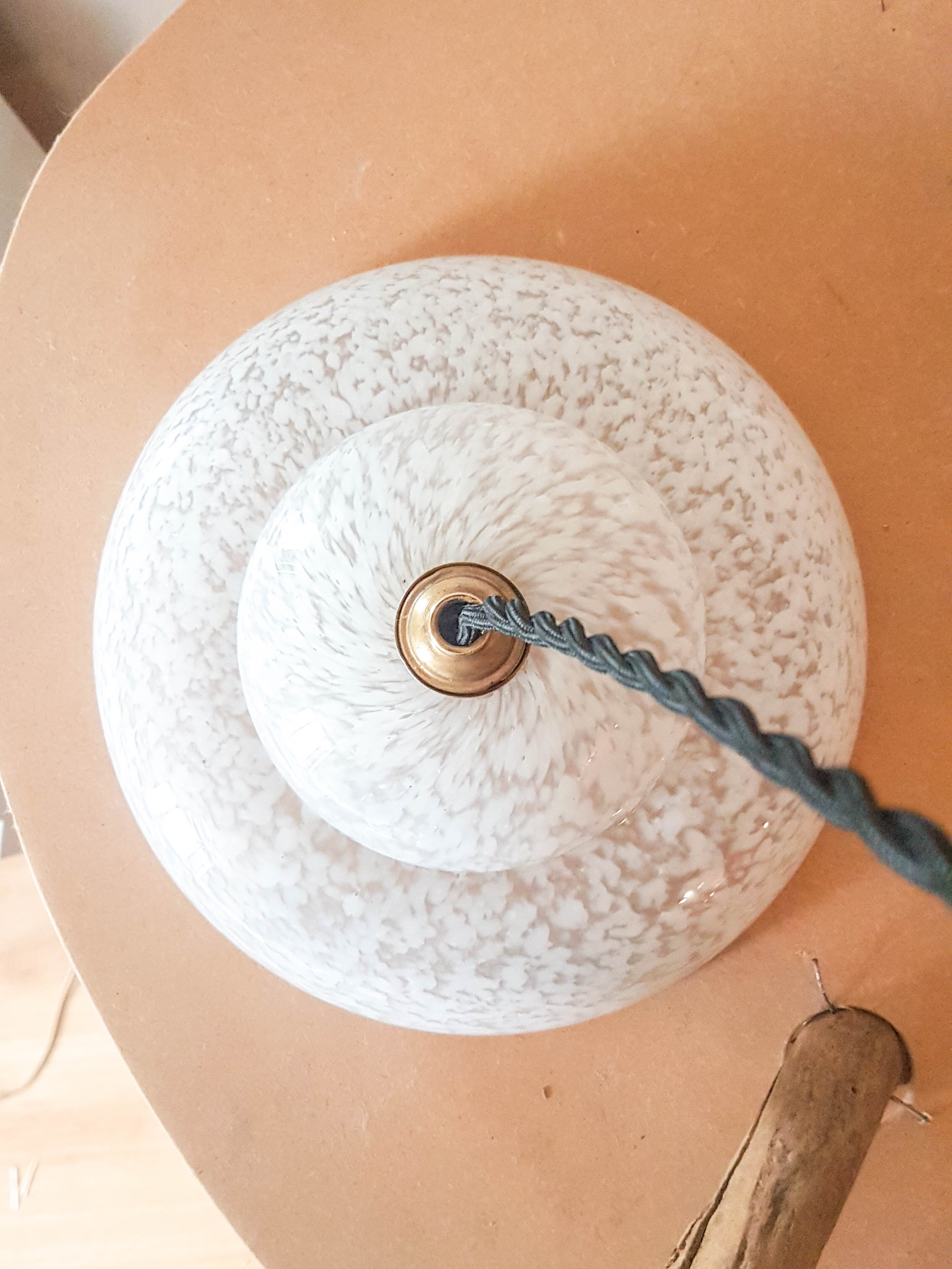 White opaline glass Clichy lamp, vintage pendant light