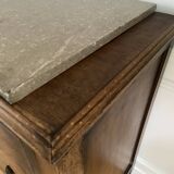 Vintage wooden chest of drawers with three drawers and brown marble top