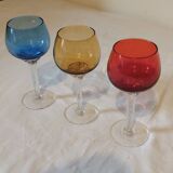 Set of 3 colored crystal stemmed glasses