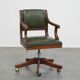 English-Style Office Chair in Cowhide Leather on Wheels Combined with Wood