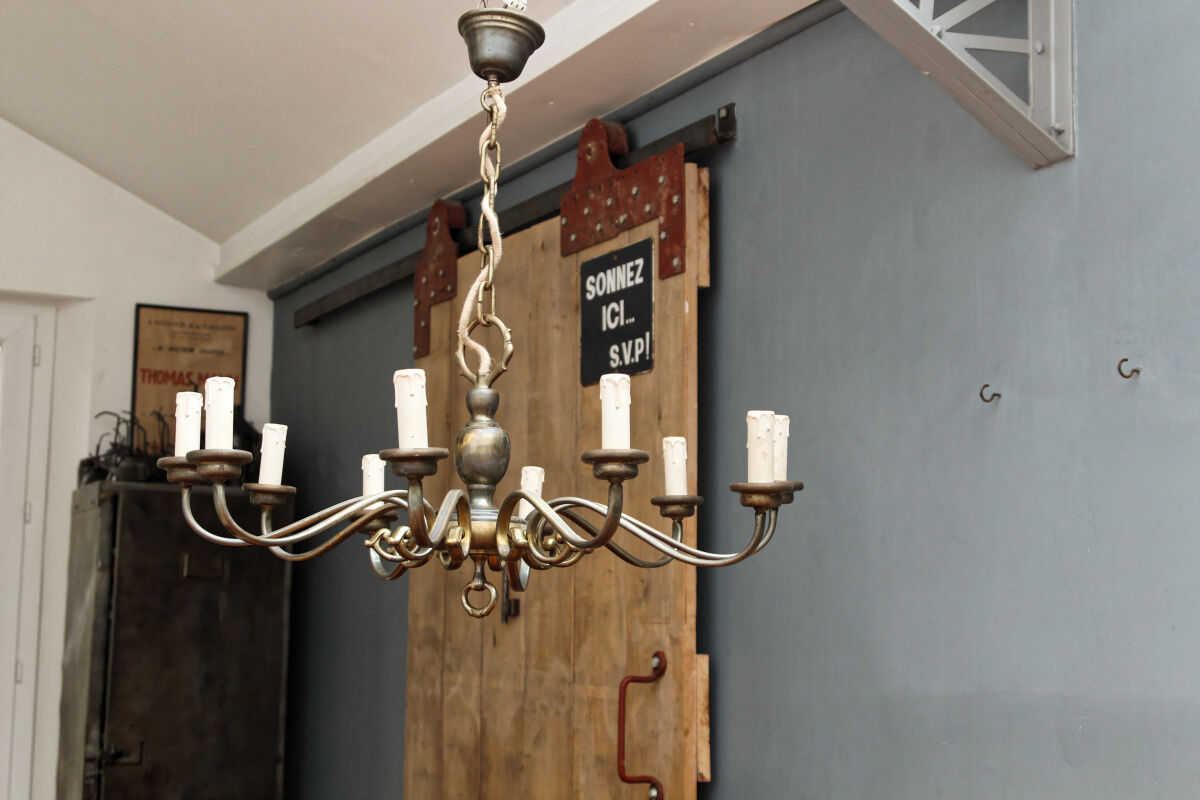 Brass chandelier, 10 burners