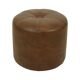 Pouf rond vintage en bois et cuir skaï marron patchwork années 60
