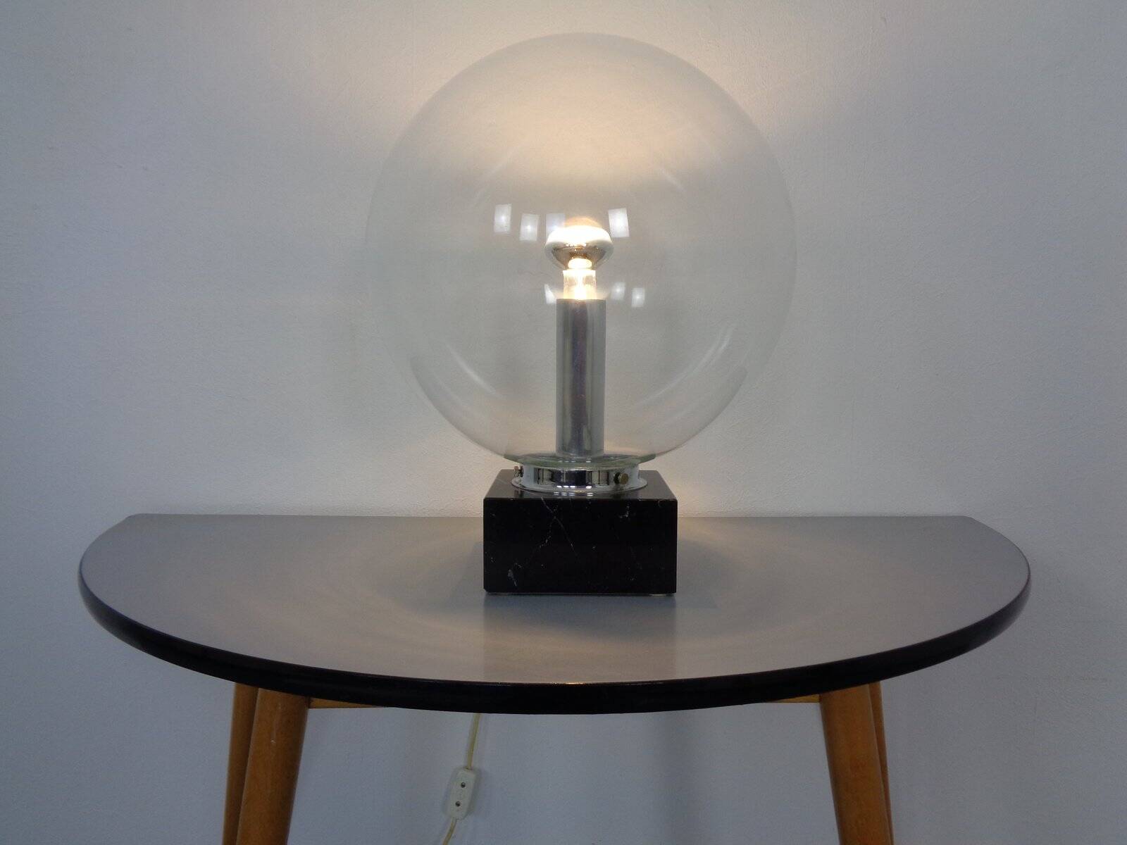 Large Glass Globe & Marble Table Lamp from Erco, 1960s