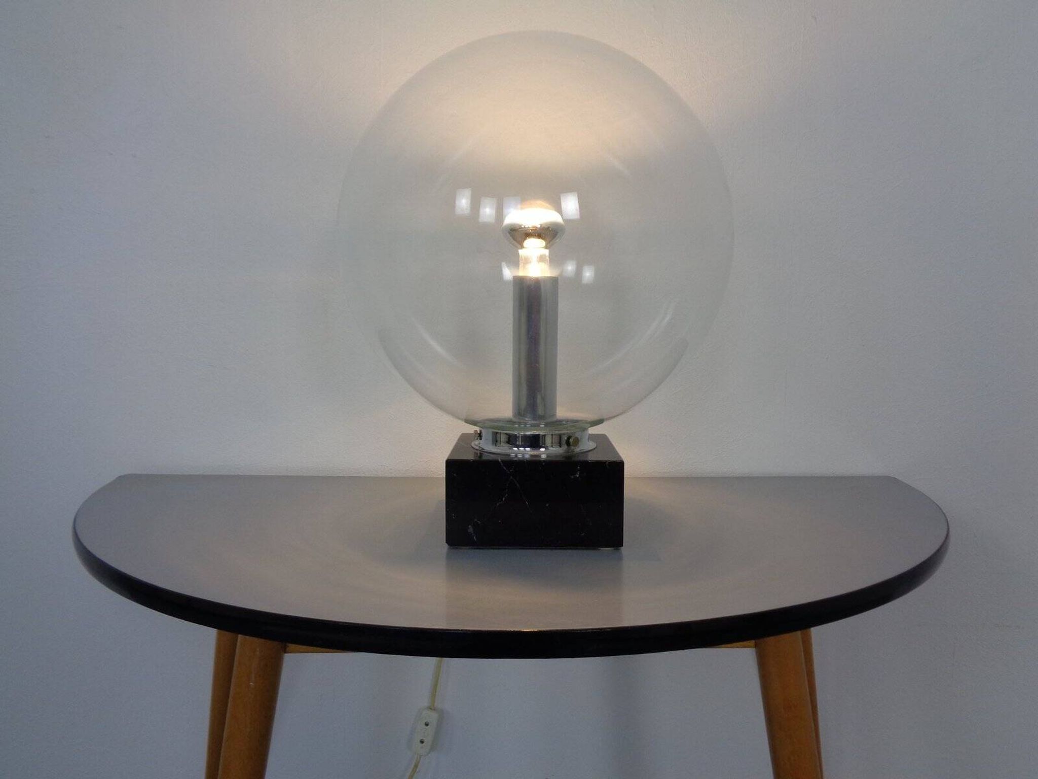 Large glass globe and marble table lamp from Erco, 1960s.