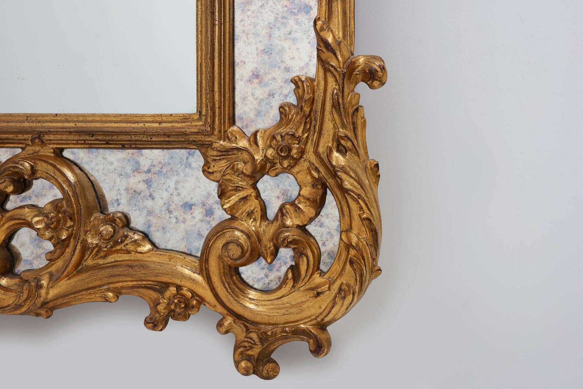 Rococo style gilt mirror with marbled glass border by Deknudt, Belgium, 197