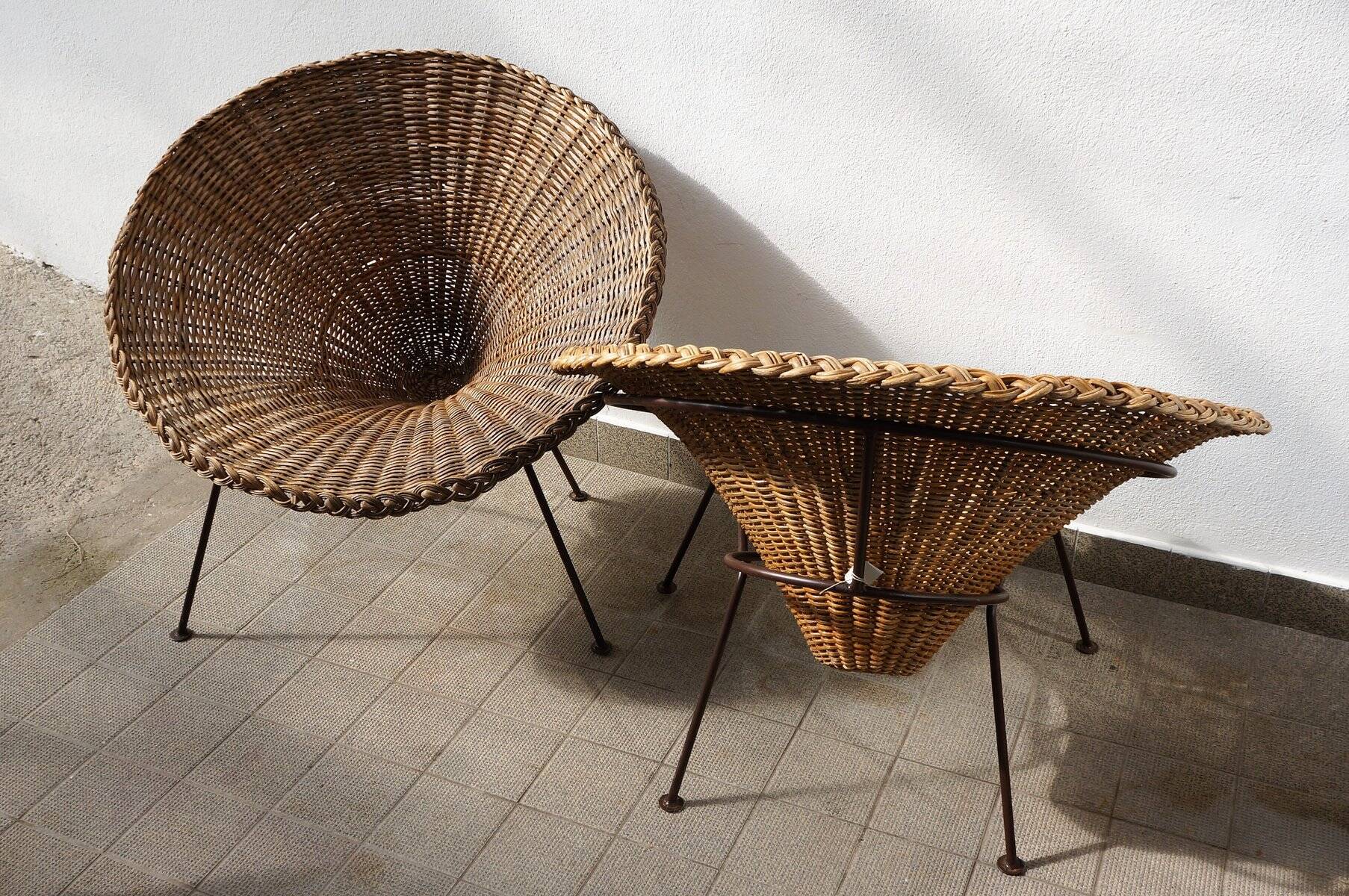 Mid-Century Italian Sunflower Wicker Chairs, Set of 2