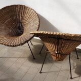 Mid-Century Italian Sunflower Wicker Chairs, Set of 2