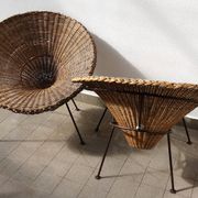 Mid-Century Italian Sunflower Wicker Chairs, Set of 2