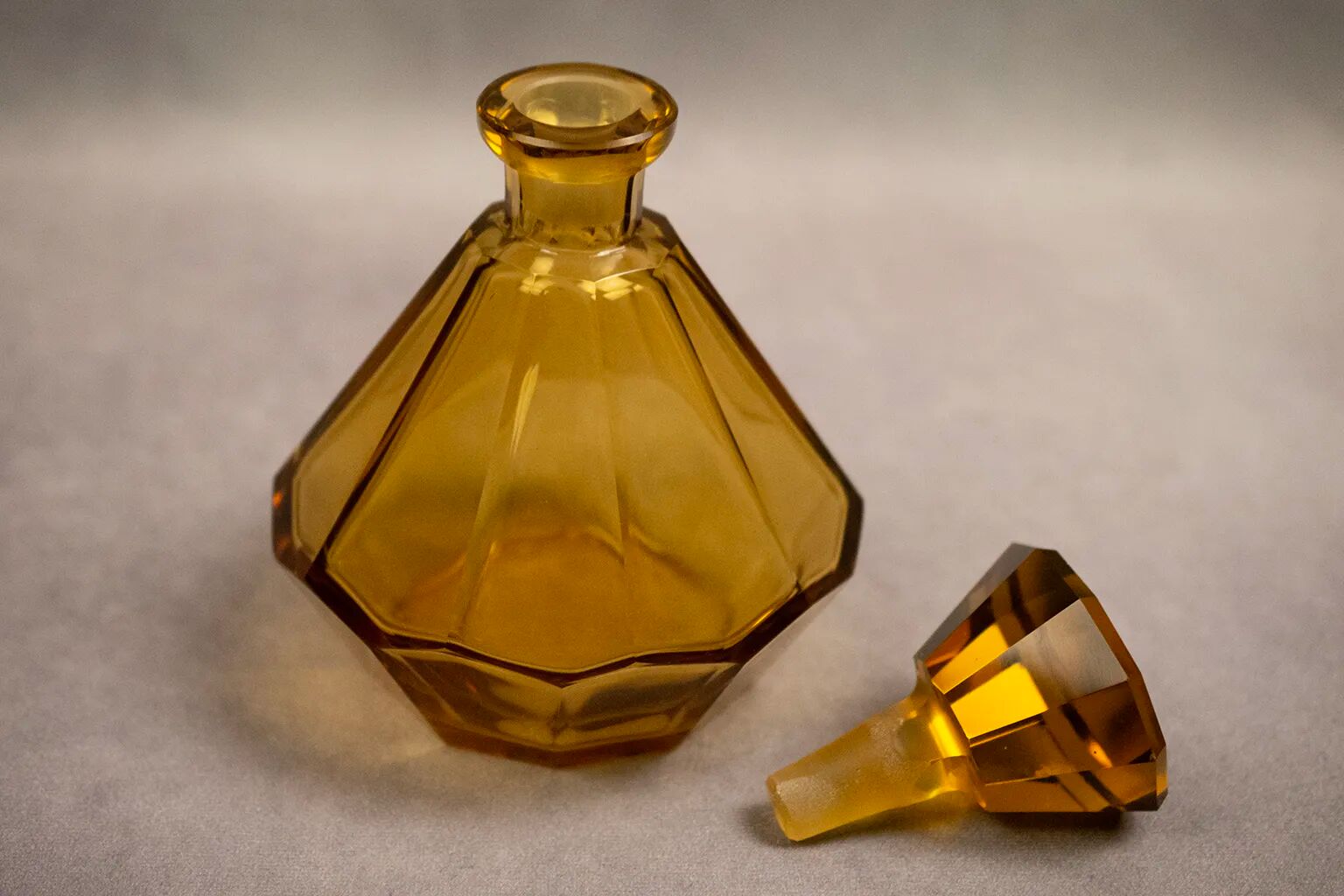 Art Deco Moser liqueur set in frosted orange glass