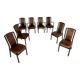 Set of 8 wooden and thick leather armchairs, Girsberger design, 80s