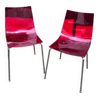 Pair of Foschia red Plexiglas designer chairs