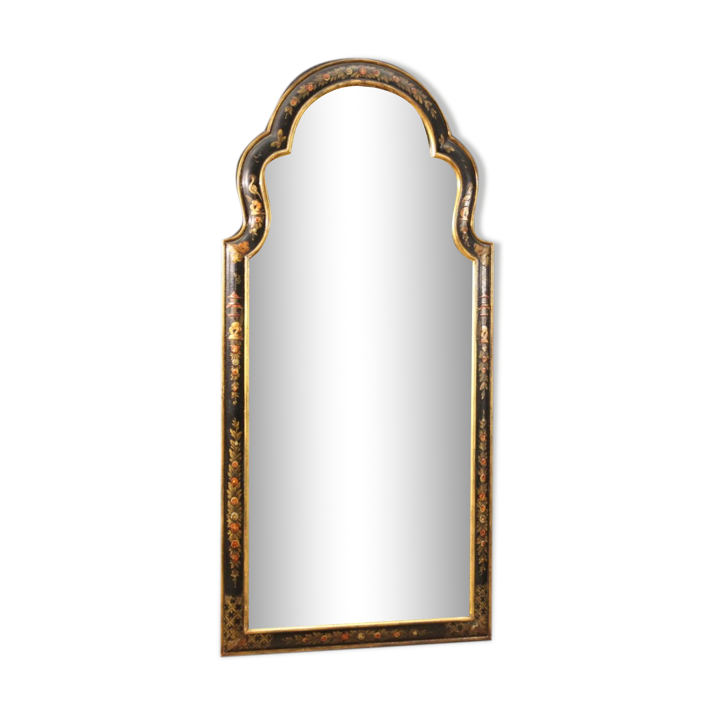 English mirror chinoiserie lacquered, gilded and painted