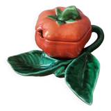 Vintage mustard box pot ceramic slip orange pumpkin shape