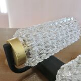 Arlus style double wall lamp in gold metal and black lacquered metal, diamond tip glass 1960