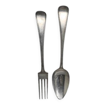 Fourchette et cuillère en argent néerlandais antique de Kempen, début des années 1900.