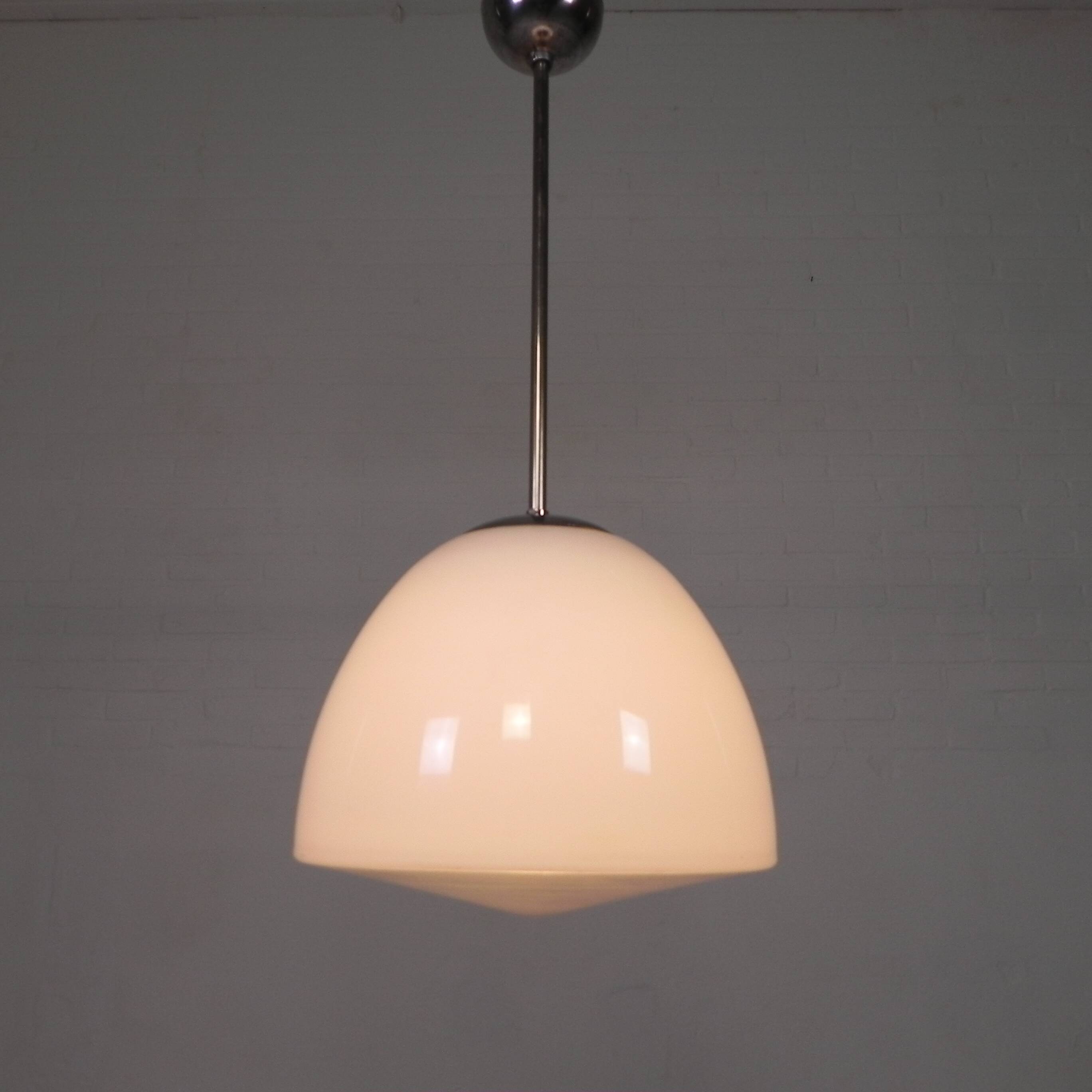 Old school lamp with large glass ball in opal glass, 1930s