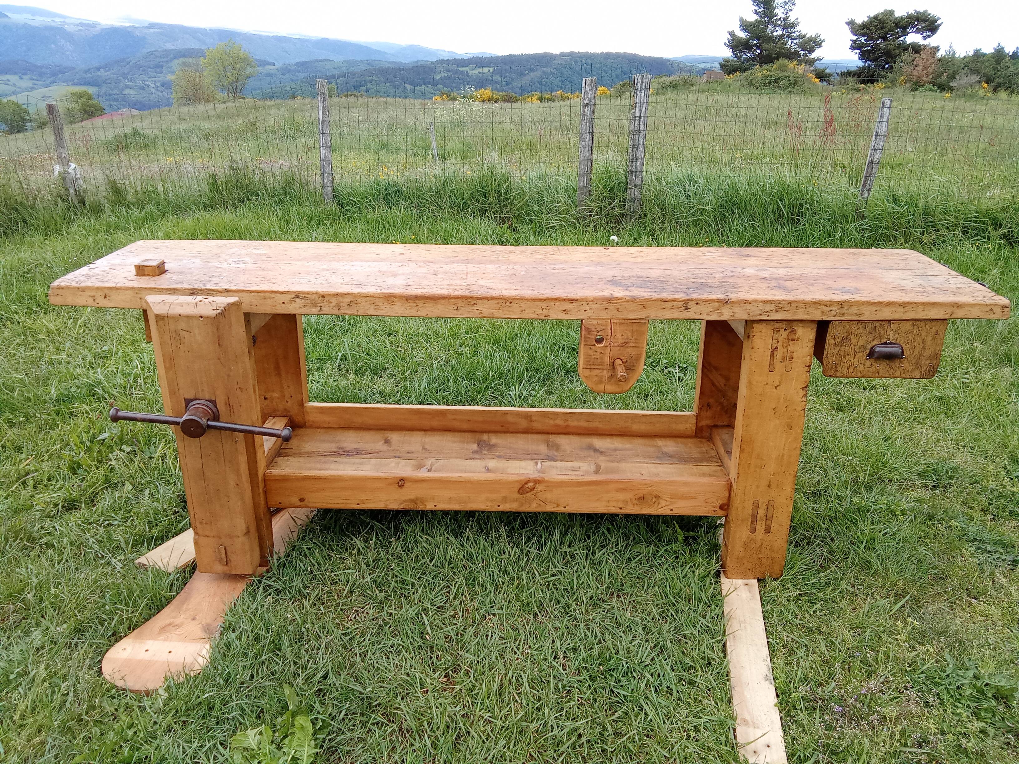 Old solid wood carpenter's workbench