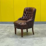 Original English Chesterfield Tub Chair - Vintage Antique Brown Leather