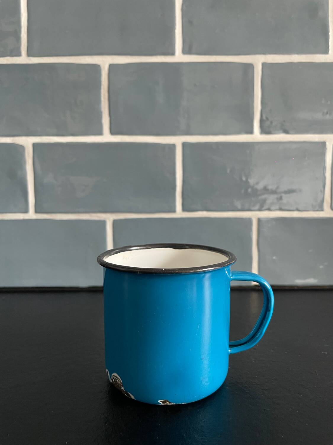 Small blue cup Swallow brand enameled sheet metal