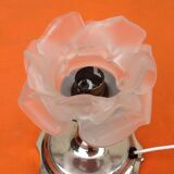 Art deco era table lamp chromed metal tulip in the shape of pink / opaque glass