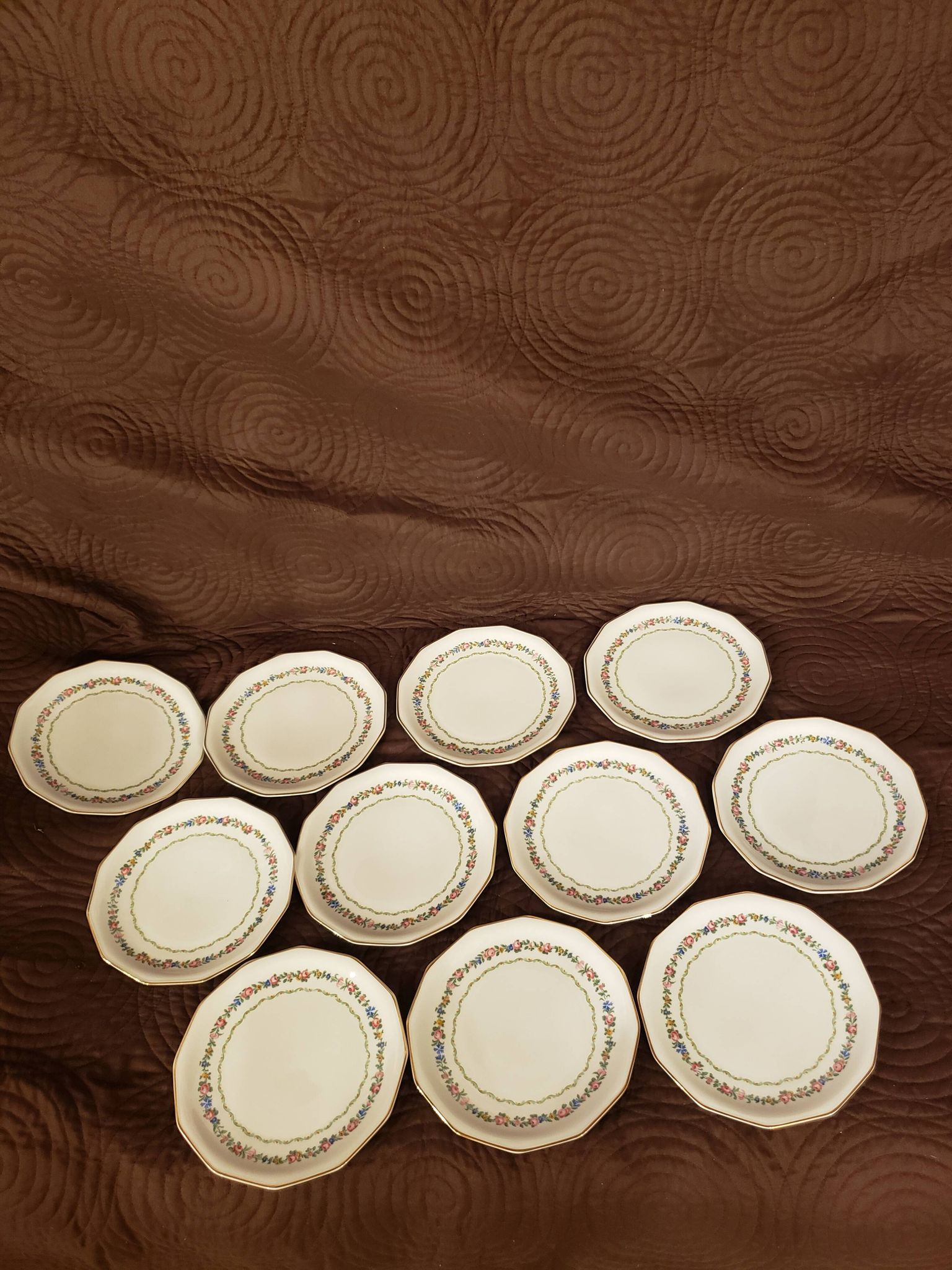 11 porcelain plates 12 sides bordered small flowers