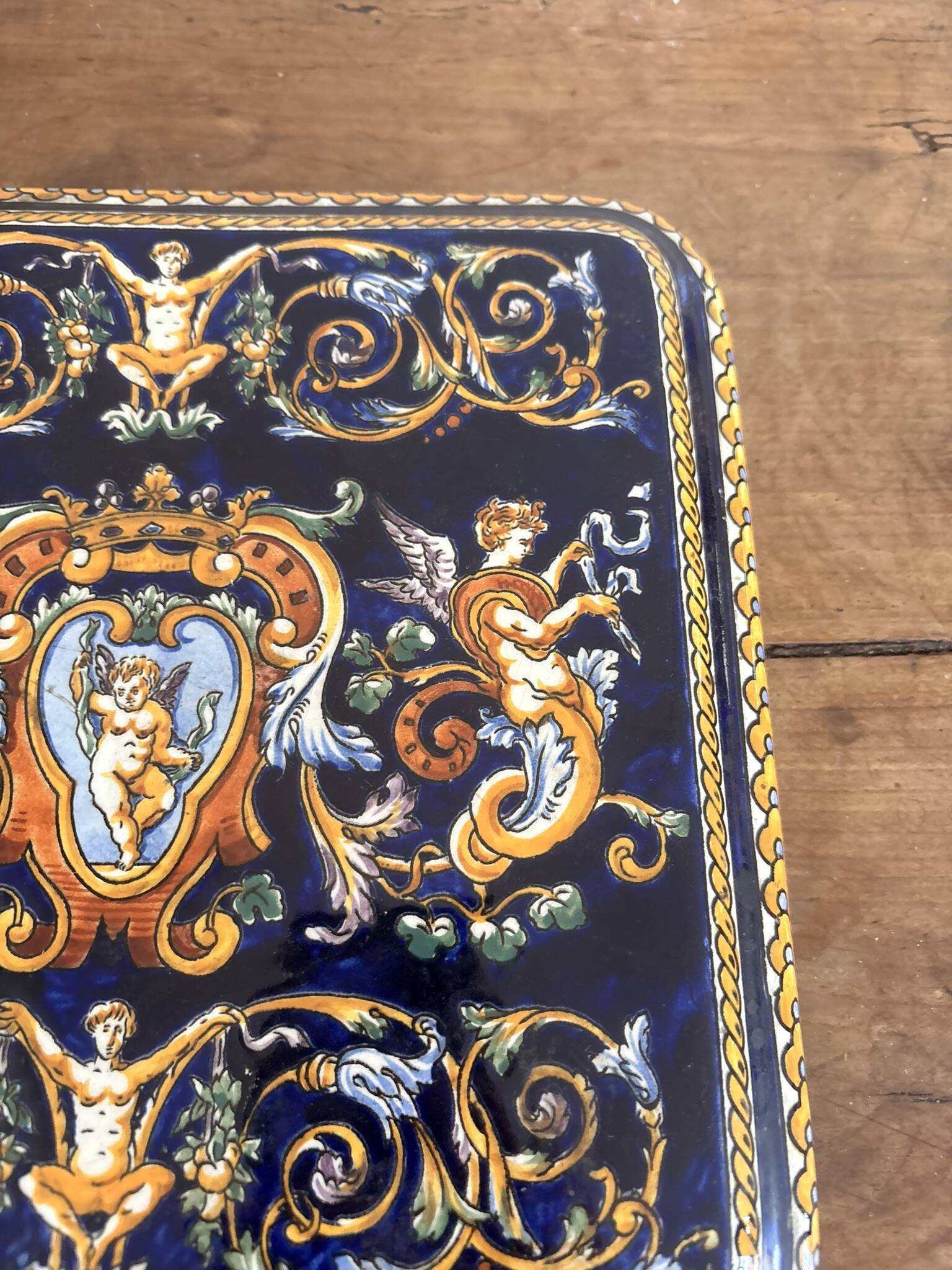 Coaster Earthenware Gien Renaissance Model Angel Cherub Putti Cobalt Blue