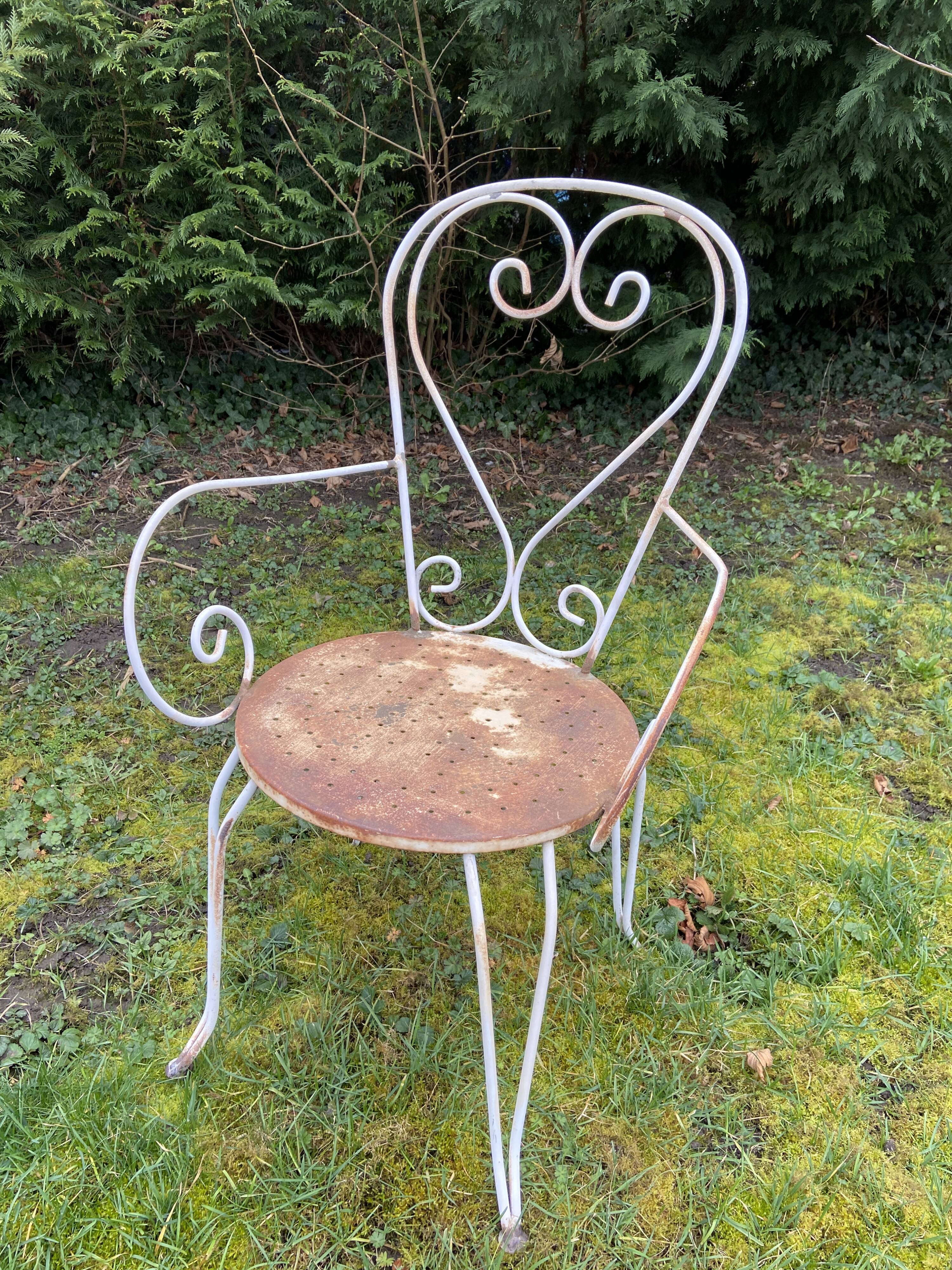 Pair of vintage wrought iron garden armchairs 60s
