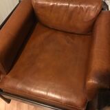 Fauteuil en cuir et palissandre Sergio Asti