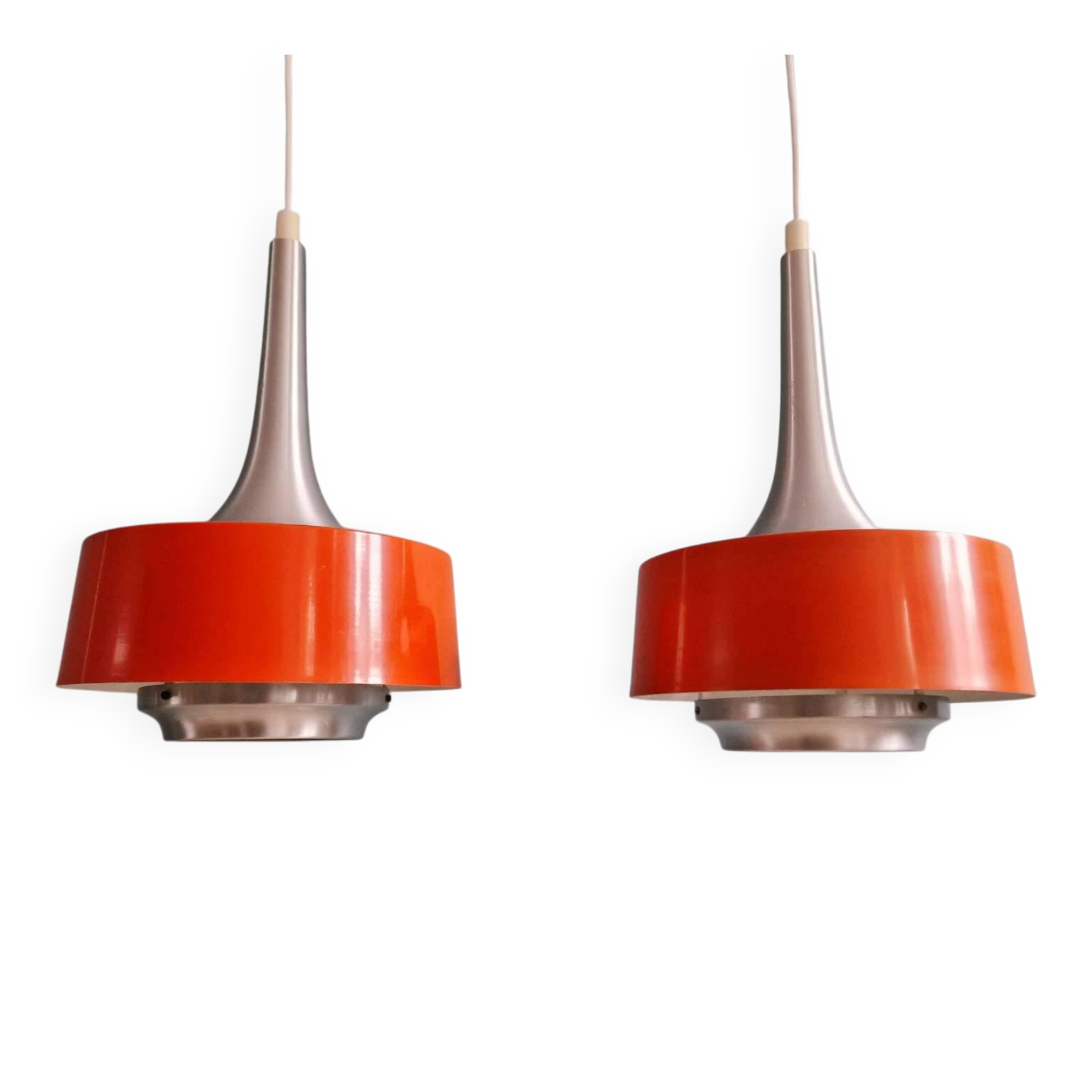 Pair of Scandinavian brushed aluminium pendants, 1960s