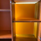 Showcase bookcase 70s solid wood and orange formica