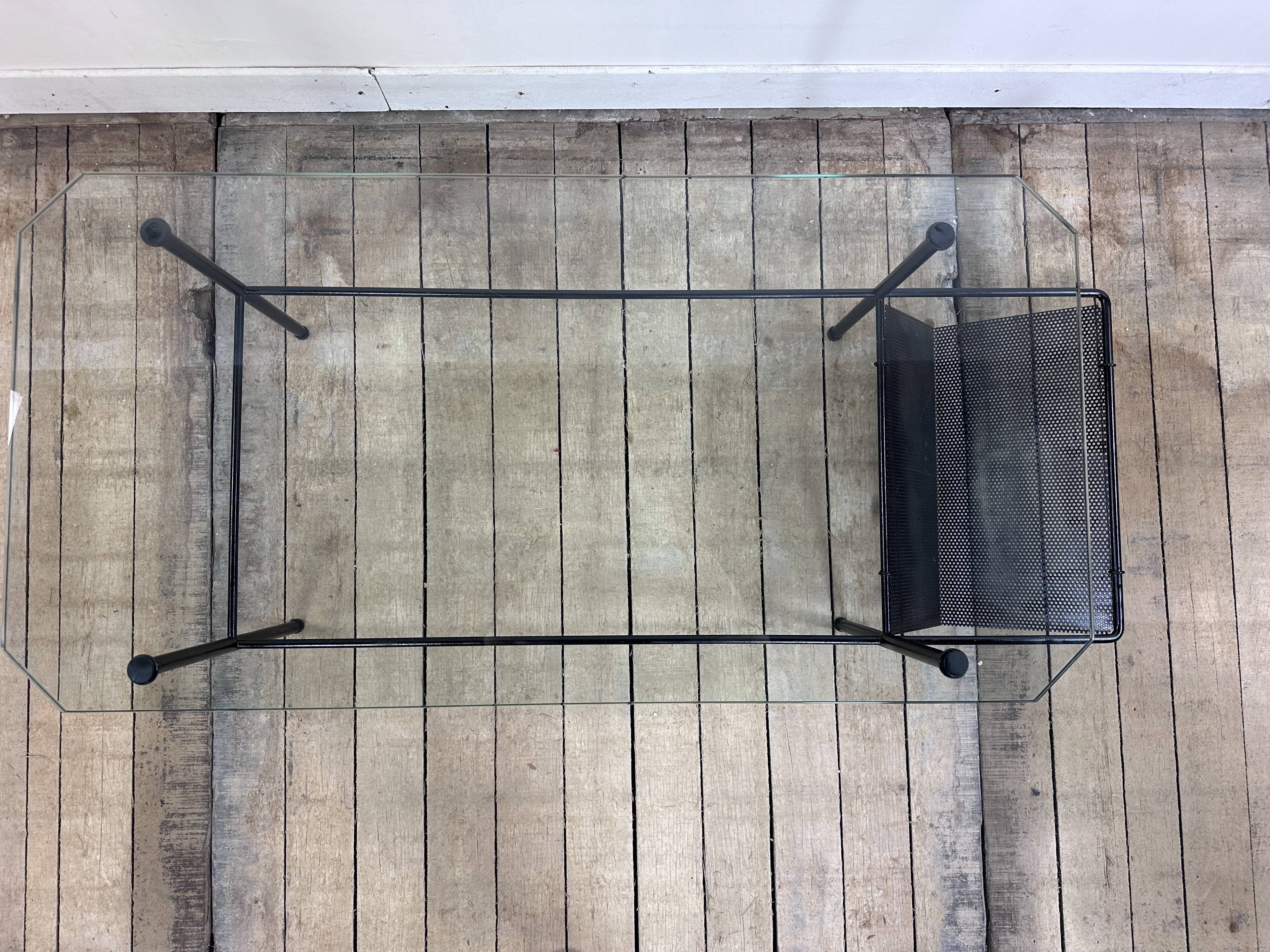 Metal and glass coffee table gérard guermomprez 1956