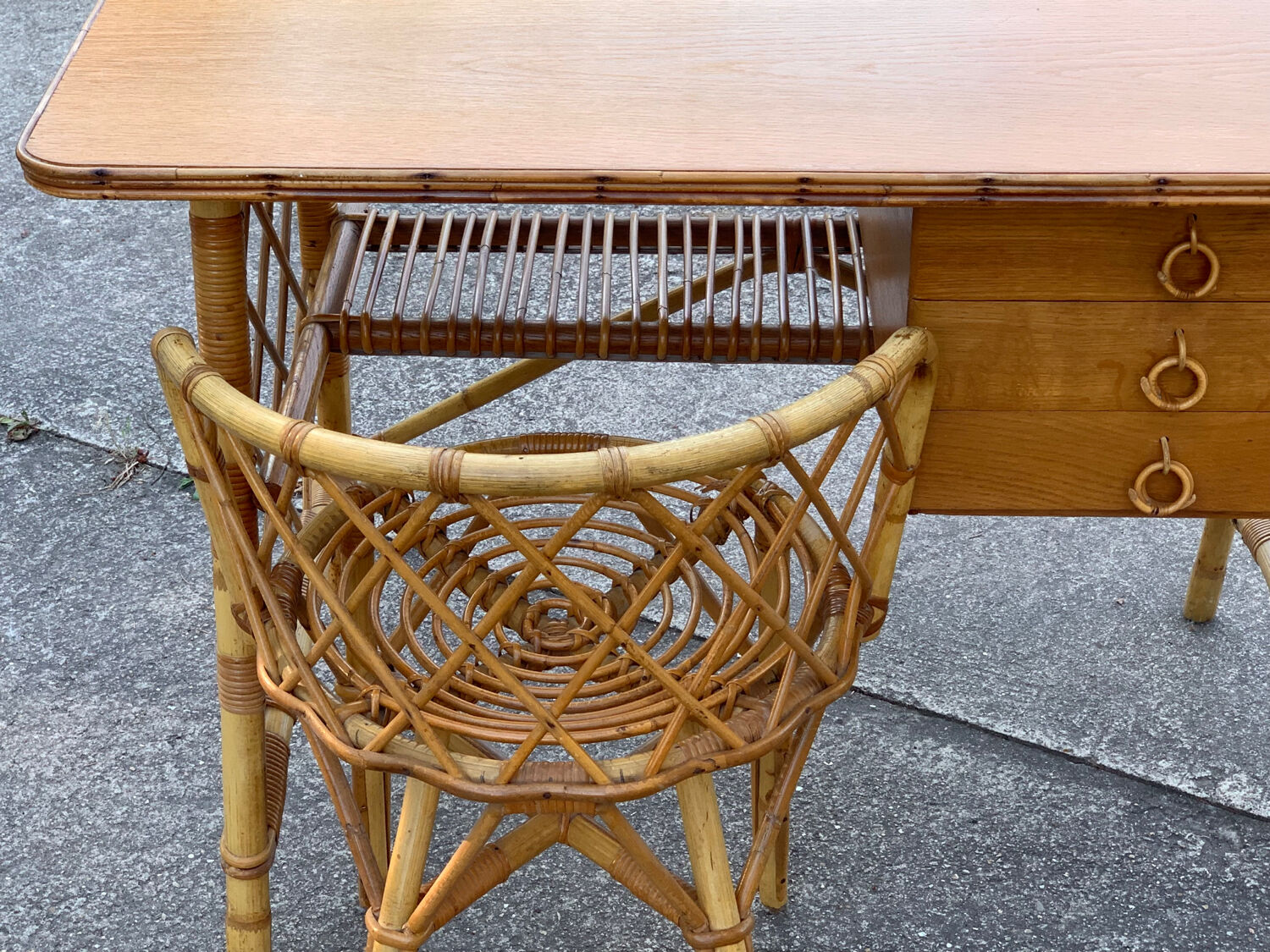 Rattan desk and chair 1960