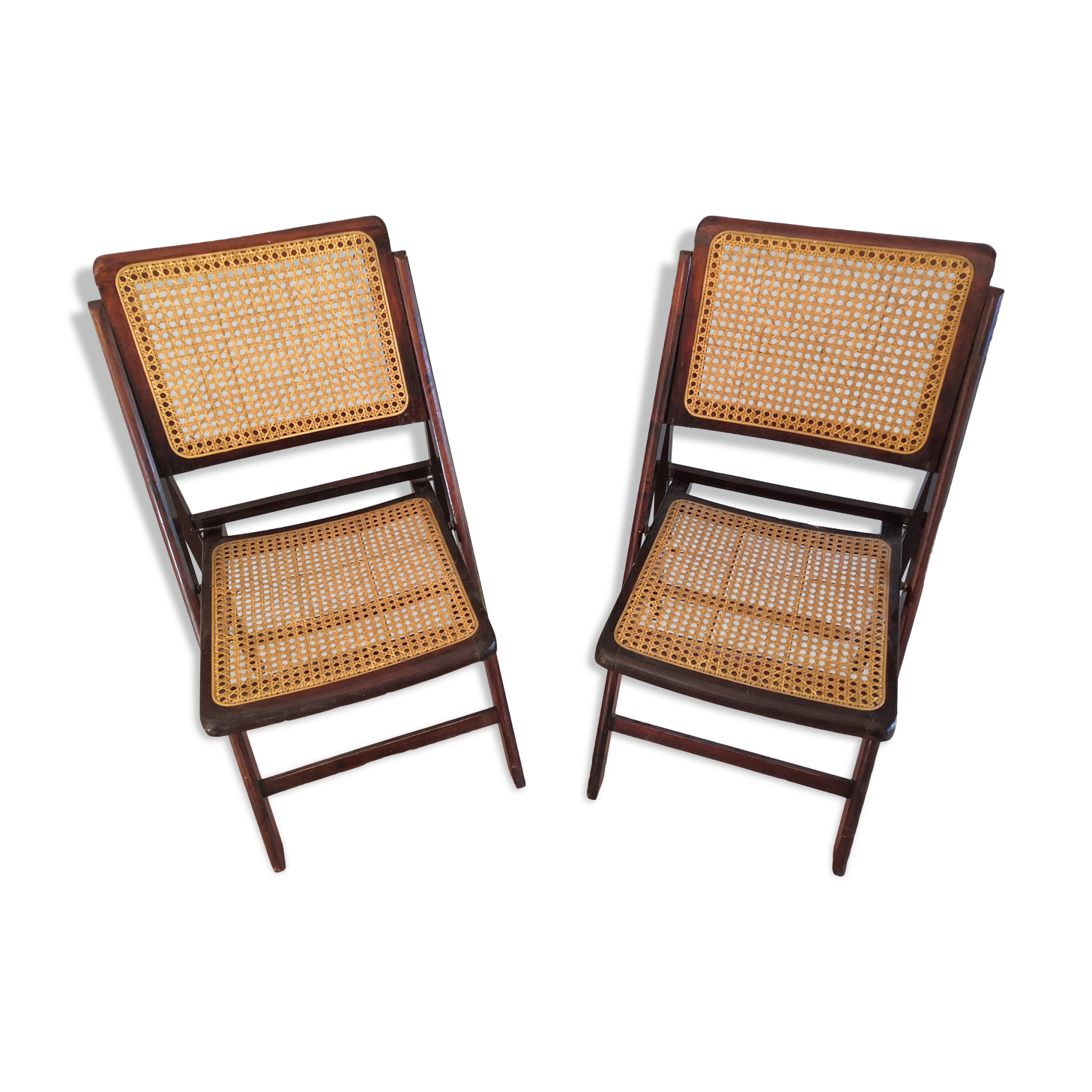 Pair of folding chairs caning