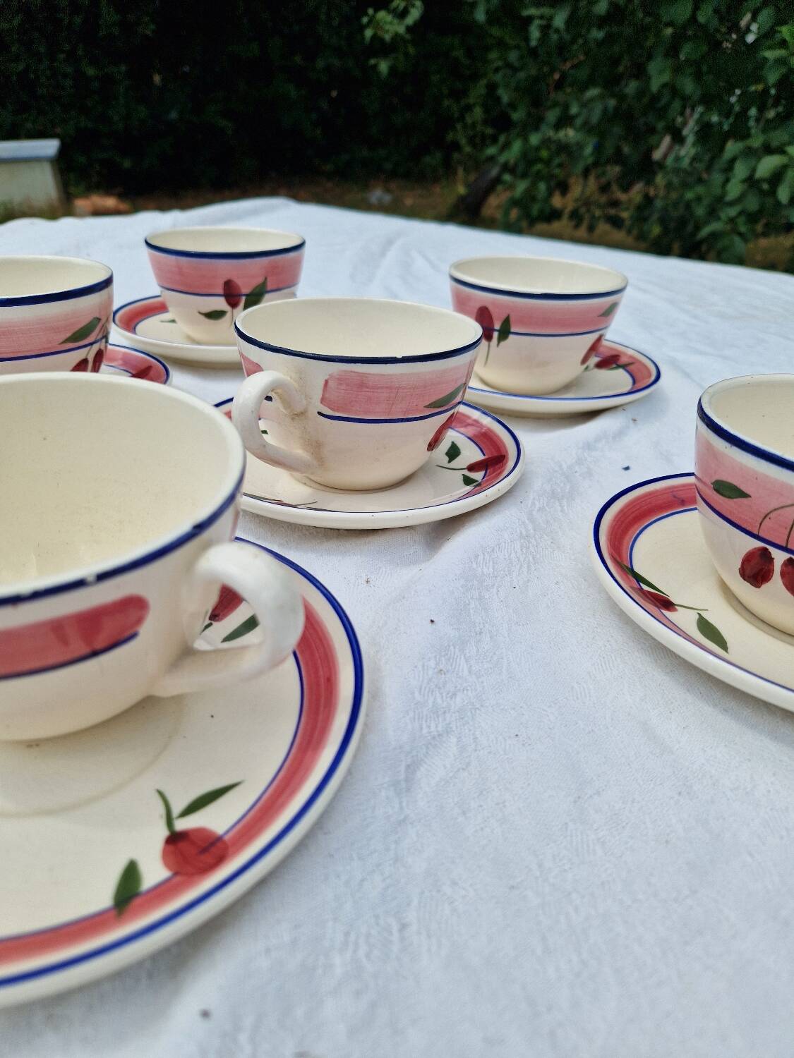 Set of 6 Antique Cups and Saucers