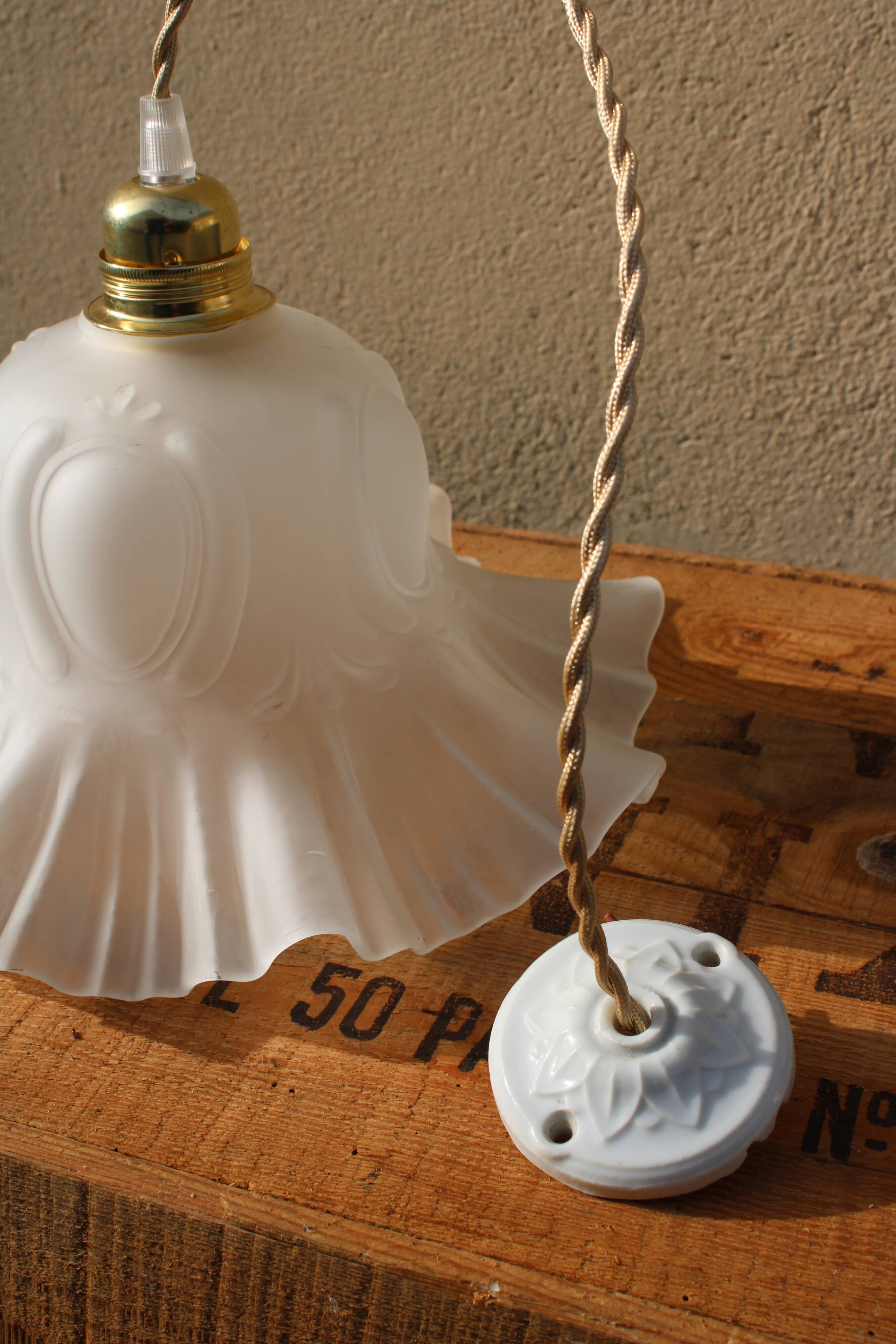Frosted glass tulip hanging lamp