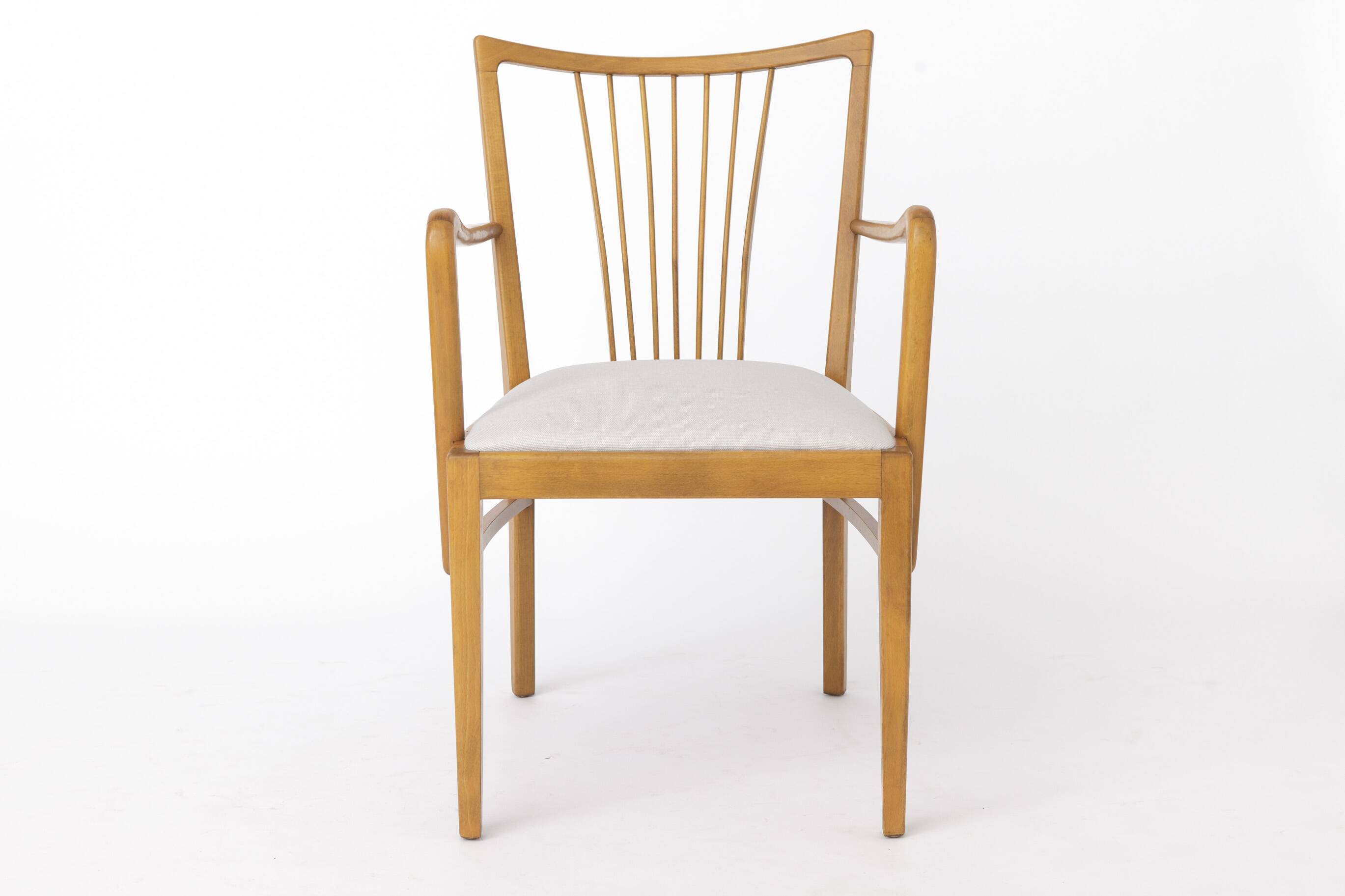 Pair of 1950s Vintage Armchairs, Restored Beech Wood & Light Gray 1950s