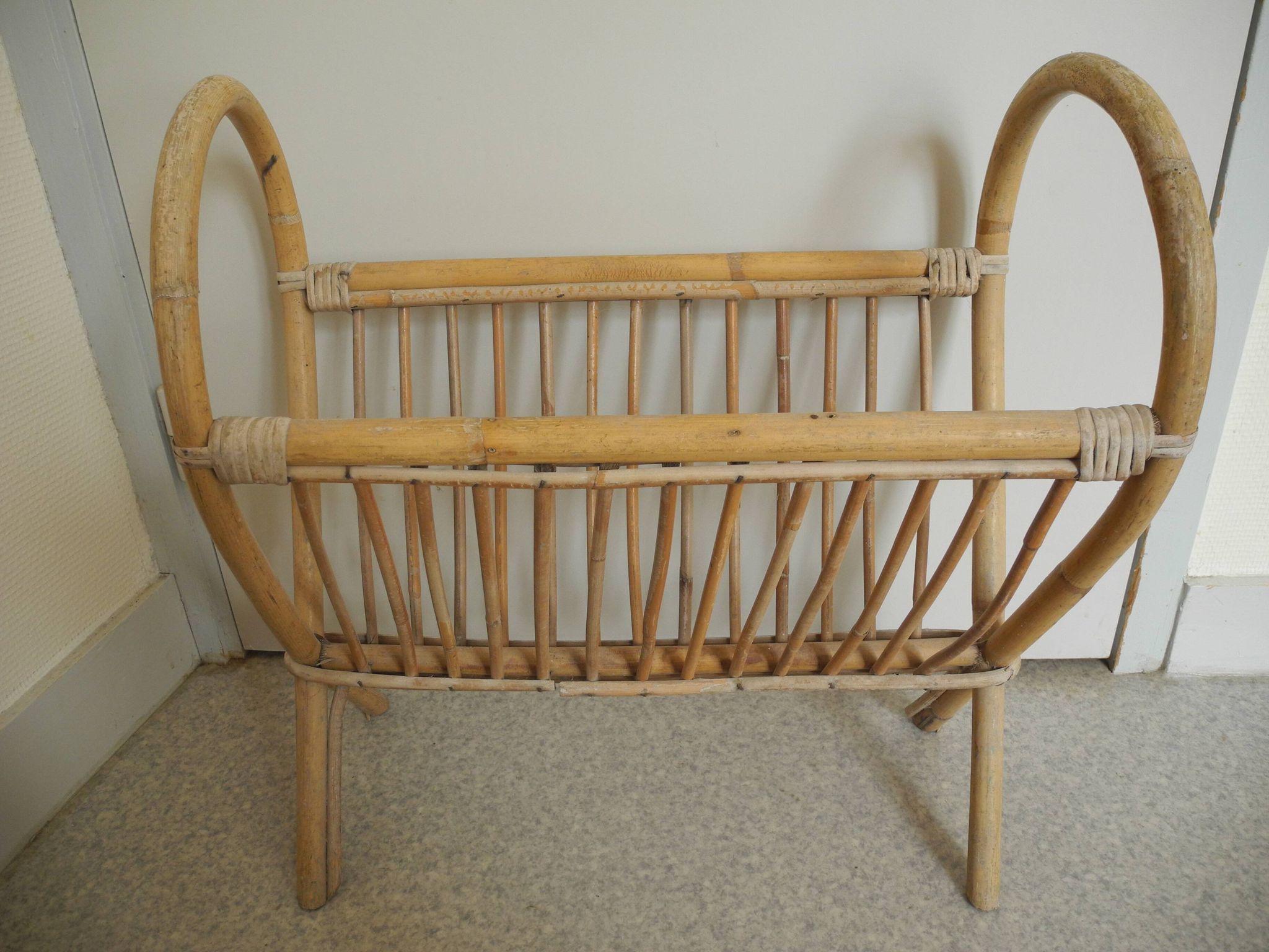 vintage rattan magazine rack