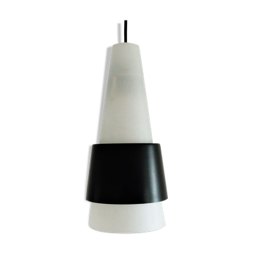 Suspension en Verre Opalin Blanc avec Anneau en Métal Noir, 1960s