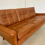Vintage Danish retro Svend Skipper 3 person sofa in cognac leather